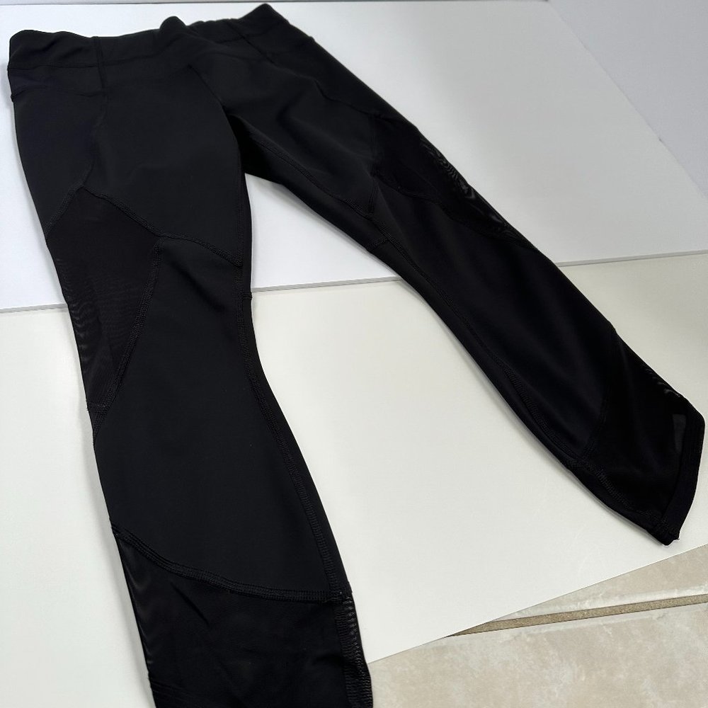 ATHLETA Leggings Tights Aura Sonar Black Capri Yoga Workout Mesh SMALL #830070
